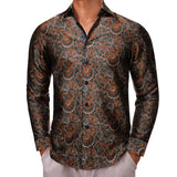 Designer Shirts Men's Silk Long Sleeve Light Purple Silver Paisley Slim Fit Blouses Casual Tops Breathable Barry Wang MartLion 0429 S 