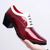 Classic Glitter Leather Men's Dress Shoes Red Mirror Luxury Increasing-height 4.5cm Heel Footwear MartLion   