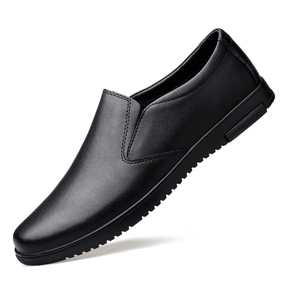 Summer Slip-on Casual Leather Loafers Men's Soft Driving Shoes British Style Flats Walking Comfort Wedding MartLion Black 42 