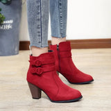 Retro Boots Women's Shoes Square Heel High Rubber Ankle Solid Platform Short Boots MartLion Red 42 