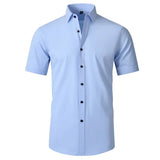 Four sided elastic shirt for men's shirt multi-color non ironing wrinkle resistant simple business dress casual shirt MartLion D3103 Blue Short 38 