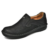 Spring/Autumn Genuine Leather Men's Shoes Outdoor Casual Breathable Flats Brand Moccasins Loafers Mart Lion Black 02 6.5 