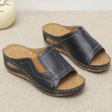 Outdoor Casual Wedges Sandals Women Summer Open Toe Non-slip Beach Slippers Pu Leather Thick Bottom Slides MartLion   