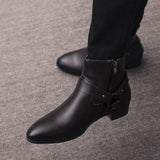 Autumn Men's Ankle Boots Genuine Leather High-Cut Shoes Casual Punk Pointed Toe Motorcycle Party Mart Lion   