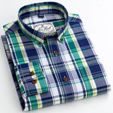 England Style Contrast Casual Checkered Shirts Button-down Soft Cotton  Long Sleeve Standard-fit Plaid Shirt MartLion 6685-2 44 