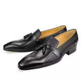 Leather Casual Shoes Men's Summer One-Step Loafers Dress Wedding Leather Luxury Groom Wedding Style Oxford MartLion black 39 