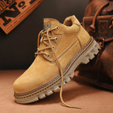 Winter Plush High Top Men's Black Boots Lace-Up Round Toe Leisure All-match Men's Casual Leather Shoes Non-slip Rubber MartLion