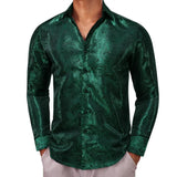 Designer Shirts Men's Silk Long Sleeve Green Red Paisley Slim Fit Blouses Casual Tops Breathable Streetwear Barry Wang MartLion 0613 S 