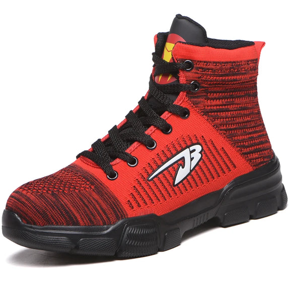 High Top Boots anti-slip work sneakers Winter work shoes safety working with protection anti-puncture work boots men's MartLion 907 Black Red 37 