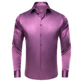 Pure Color Silk Men's Shirts Long Sleeve Suit Dress Shirt Blouse Summer Spring Wedding Prom Classic Designer MartLion SCY-1668 S 
