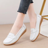 Women Flats Genuine Leather Shoes Platform Casual Soft Loafers Shallow Slip On Nurse Ladies MartLion   