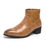 Golden Sapling Men's Winter Boots Casual Chelsea Leather Shoes High Heels Leisure Footwear MartLion Brown 46 