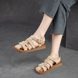 Genuine Leather Summer Retro Hollow-out Breathable Sandals Casual Women Flats Shoes MartLion   