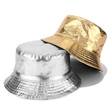 Gold Silver two-coloured Fisherman Hat Women Street double-sided Wearing Pot Hat Outdoor Leisure Foldable Hat MartLion   