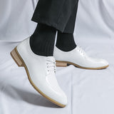 Men's Wedding Leather Shoes Formal White Lace Up Dress Oxfords Retro Elegant Office Leisure Work Footwear Mart Lion   