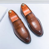 Summer Men's Classic Business Casual Loafers Brogue Carving Evening Dinner Men Dress Slip ON Leather Shoes black MartLion Brown 42 