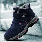 Winter Men's Boots Plush Leather Waterproof Sneakers Climbing Shoes Unisex Women Outdoor Non-slip Warm Hiking MartLion Dark blue red(09) 44(27.0CM) 