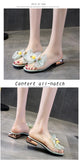 Ladies Slippers Bow Knot Summer String Bead Transparent Slippers Women Shoes Mules Mid Heels Slides Mart Lion   