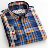 England Style Contrast Casual Checkered Shirts Button-down Soft Cotton  Long Sleeve Standard-fit Plaid Shirt MartLion 6685-1 43 