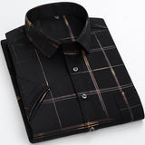 Summer Short Sleeve Shirts Men's Gold Stamping Plaid Polyester Non-iron Wrinkle-resistant Casual Mart Lion   