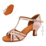 Woman Shoes For Dancing Latin Ballroom Modern Tango Jazz Salsa Sandals Suede MartLion Pinkbeige 5CM 38 (24cm) CHINA