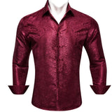 Designer Men's Shirts Silk Long Sleeve Purple Gold Paisley Embroidered Slim Fit Blouses Casual Tops Barry Wang MartLion 0481 S 