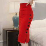 Women's Pencil Skirt Ladies Waisted Button Split Office Skirt Multiple Size Skirts Women MartLion Red L 