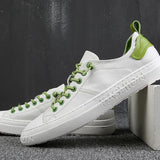 100% Genuine Leather Shoes Men's Sneakers White Cow Leather Casual Breathable MartLion Light green 10 