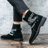 Autumn Men's Ankle Boots Punk Chains Buckle Suede Leather Pointed Classic British Rock Casual Party Shoes Mart Lion   