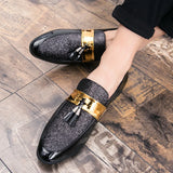  Glitter Leather Elegant Men's Dress Shoes Pointed Toe Party Tassel Slip-on Casual MartLion - Mart Lion