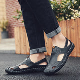 Men's Leather Summer Classic Roman Sandals Slipper Outdoor Sneaker Beach Rubber Flip Flops Water Trekking MartLion   