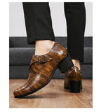 Elevator Shoes for Men's Heel Formal Leather Brown Loafers Dress Crocodile Heightening MartLion   