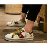 Embroidered Leather Shoes Couple Flats Sneakers Comfort Men's Skateboarding Unisex Casual Women Footwear MartLion   