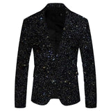 Shiny Gold Sequin Glitter Embellished Blazer Jacket Men's Nightclub Prom Suit Homme Stage Clothes For Singers MartLion Black S CN