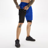 Men's Running Shorts Summer Sportswear 2 in 1 Sport Shorts Gym Fitness Double Deck Clothing Training Jogging Short Pants Mart Lion Blue Headphone Hole M 