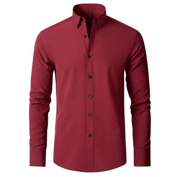 Spring and summer elastic force non-iron men's long-sleeved casual shirt solid color vertical shirt MartLion 5 XXXL 72 to 77 kg 