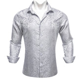 Designer Silk Shirts Men's Blue Gold Green Red White Black Paisley Embroidered Slim Fit Blouses Casual Long Sleeve MartLion 0492 S 