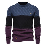 Autumn Patchwork Color O-neck Pullover Sweaters Men's Cotton Sweater Warm Winter Knitted MartLion   