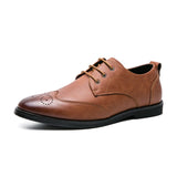 Men's Brogue Dress Shoes Formal Split Leather Lace Up Oxfords Flat Work Footwear Mart Lion Brown 38 