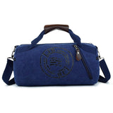Both Men's Women Hand Shoulder Canvas Cylindrical Casual Travel Fitness Clothing Package-Retro Bucket Bag Mart Lion Blue  