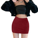 Women's Wrap Short Skirt Waist Elastic Slim Fit Solid Color Half length Skirt MartLion Red One Size 