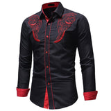 Men's Embroidered Western Shirt Long Sleeve Slim Casual Shirt Mart Lion Negro M 