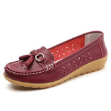 Summer Leather Women's Shoes Moccasins Platform Soft Boat Cutout Flats Casual Low Heel Nurse Lolita MartLion wine red 38 insole 24.0cm 