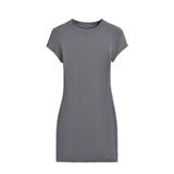 Mini Dresses Short Sleeve Crewneck Summer Bodycon Dress for Women frock MartLion Dark Grey M 