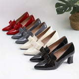 Elegant High Heeled Pumps For Women, Pointed Toe Shallow Mouth Slip On Soft Sole Dressy Chunky Heels, Bowknot Formal Shoes MartLion