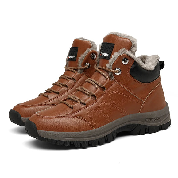Winter Anti Slip Snow Boots Outdoor Plush Leather Hiking Shoes Men's Waterproof Boots Comfortable Military MartLion Brown 39 