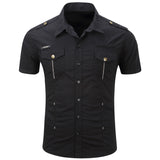 Men's Safari Shirt Short Sleeve Summer Casual Tactical  Cotton Cargo Outdoor Pocket Work Shirts for Men MartLion   