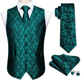 4PC Men's Silk Vest Party Wedding Purple Paisley Solid Floral Waistcoat Vest Pocket Square Tie Slim Suit Set Barry Wang Mart Lion MJ-2500 L 