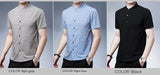 Men's Short-sleeved Seasonal Shirt with Stand Collar Linen Casual Daily Large Pocket Stand Collar Half Sleeve Shirt MartLion   