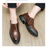 Retro Mixed-color Men's Dress Shoes Pointed Toe Leather with Zipper Comfy Office Zapatos De Vestir MartLion   